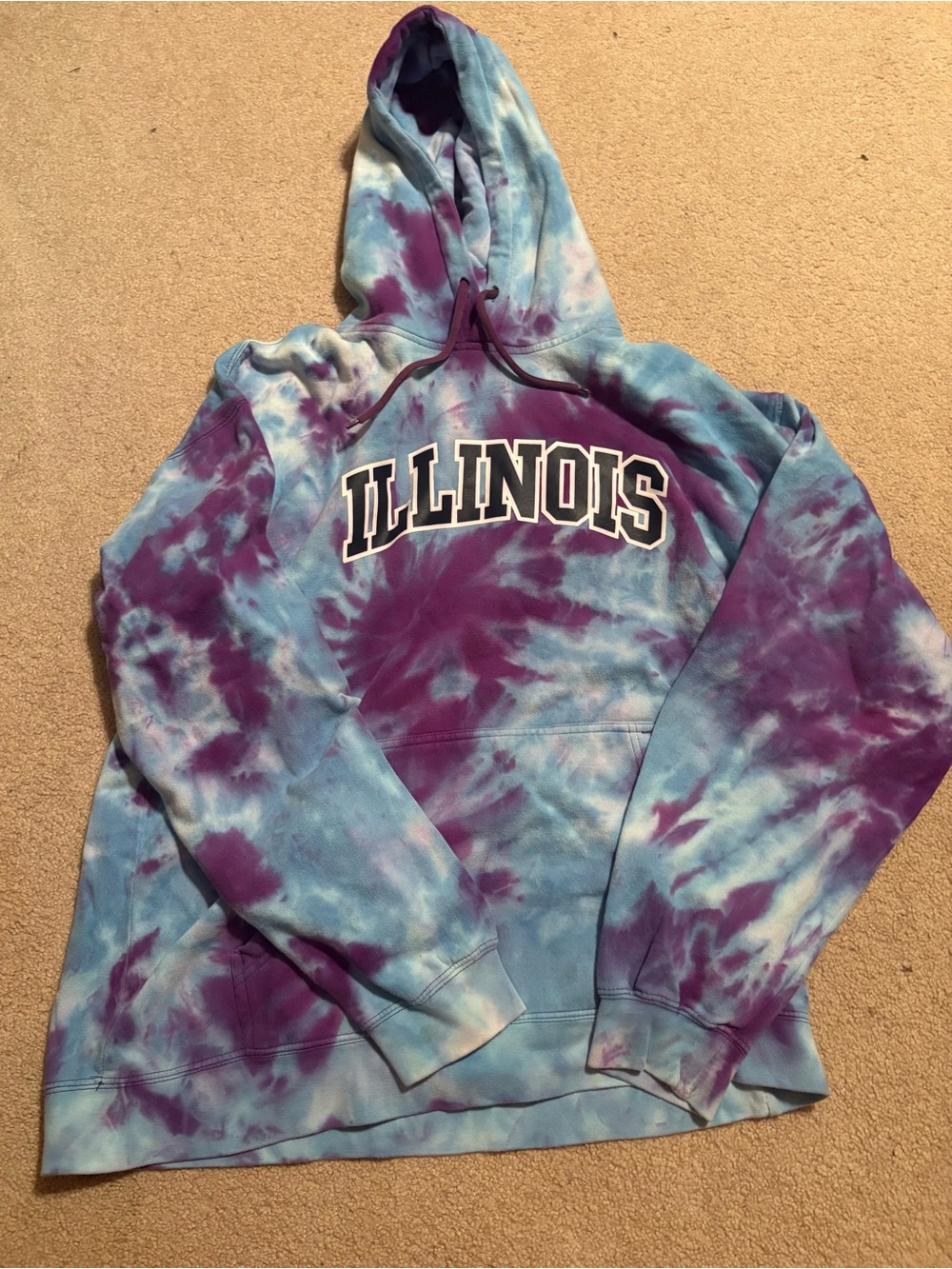 Illinois Tie Dye Hoodie American Crown Blue Purple Sweatshirt Size Large
